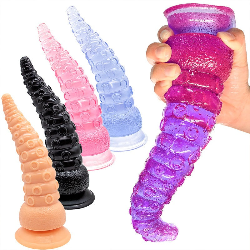 Octopus Tentacle Dildo Anal Plug with realistic PVC shaft, rolling beads, and suction cup base in assorted colors.