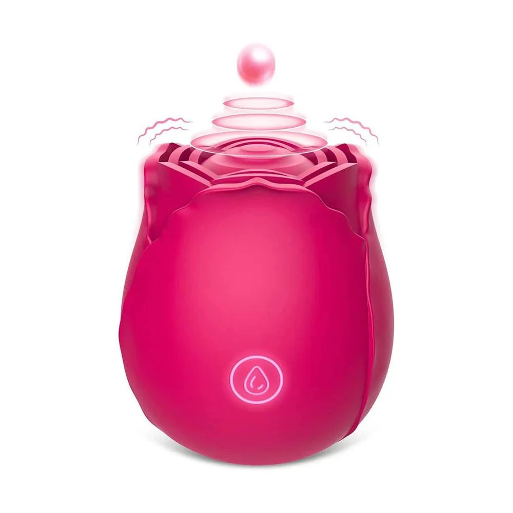 Pink rose-shaped clitoral suction stimulator with 10 modes.