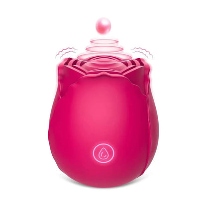Pink rose-shaped clitoral suction stimulator with 10 modes.