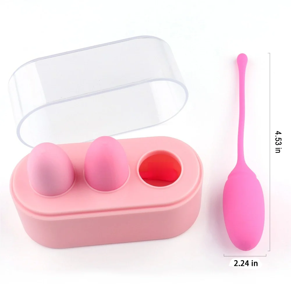Rose Medical Grade Vaginal Tightening Kegel Exercise Balls with case and dimensions.