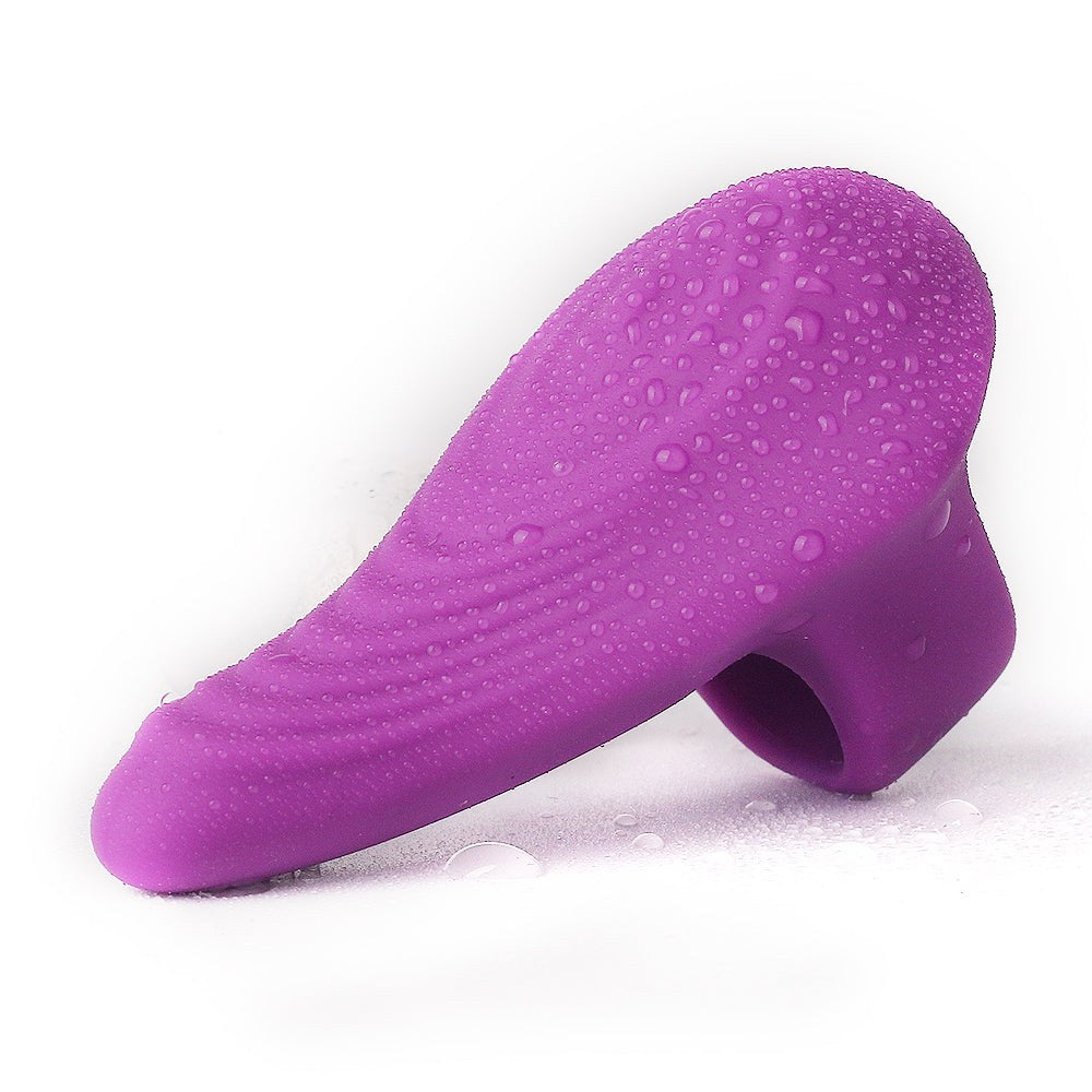 Purple finger vibrator with G-spot stimulation and textured surface.