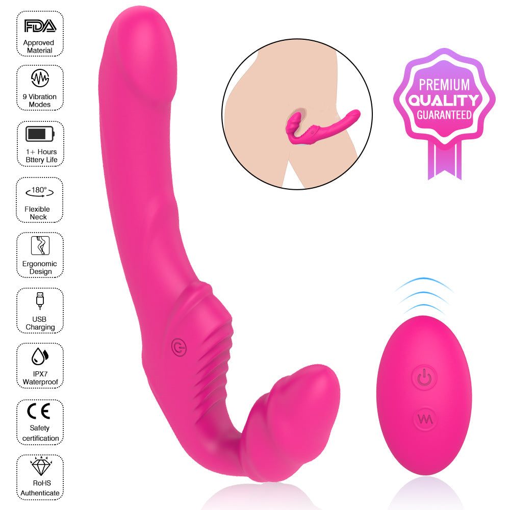 Rechargeable wearable vibrating dildo with dual-head vibration and USB rechargeable bullet, non-realistic silicone strap-on for penetration play.