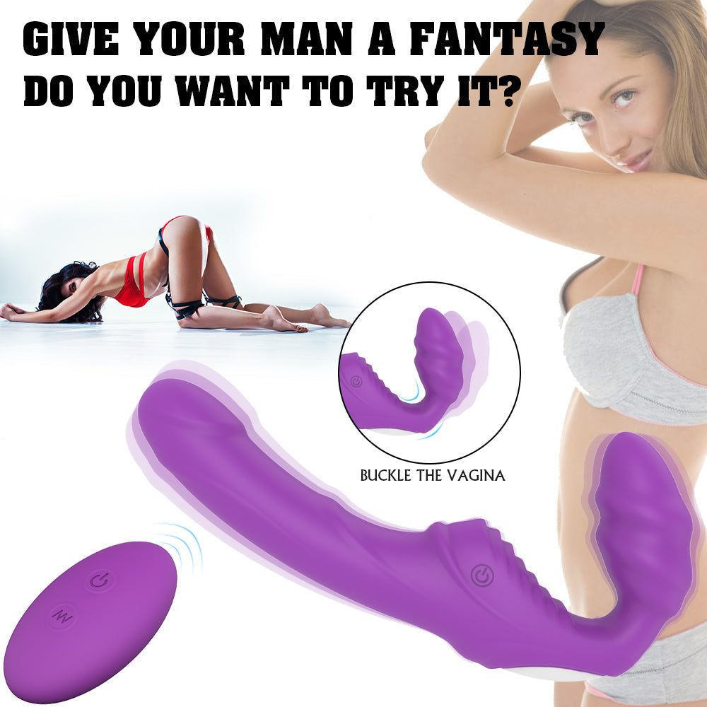Rechargeable wearable vibrating dildo with dual-head and USB rechargeable bullet, non-realistic silicone strap-on.