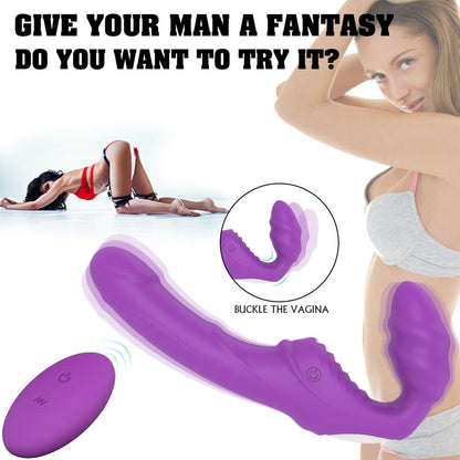 Rechargeable wearable vibrating dildo with dual-head and USB rechargeable bullet, non-realistic silicone strap-on.
