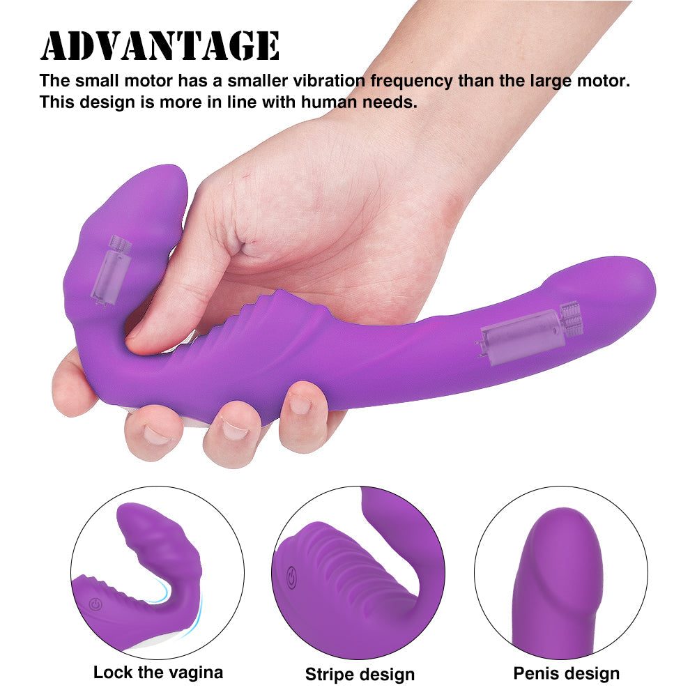 Rechargeable wearable vibrating dildo with dual-head design and USB rechargeable bullet.