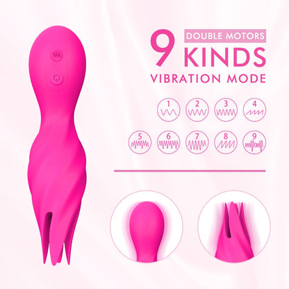 Rechargeable clitoral stimulator with dual-head vibration and 9 modes.