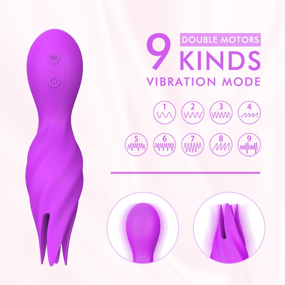 Rechargeable clitoral stimulator with dual-head vibration and nine modes.