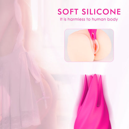Rechargeable clitoral stimulator vibrator with soft silicone design, featuring dual-head vibration and waterproof functionality.