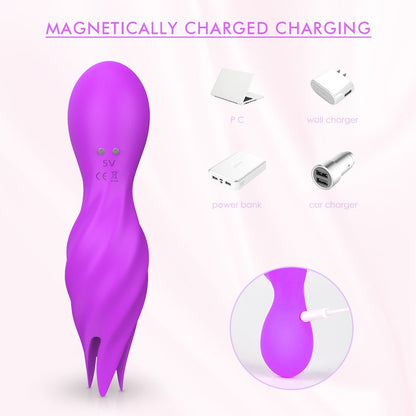 Rechargeable clitoral stimulator with dual-head vibration and waterproof design.