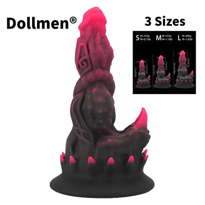 Monster dildo silicone alien design with suction cup, available in three sizes from Dollmen.