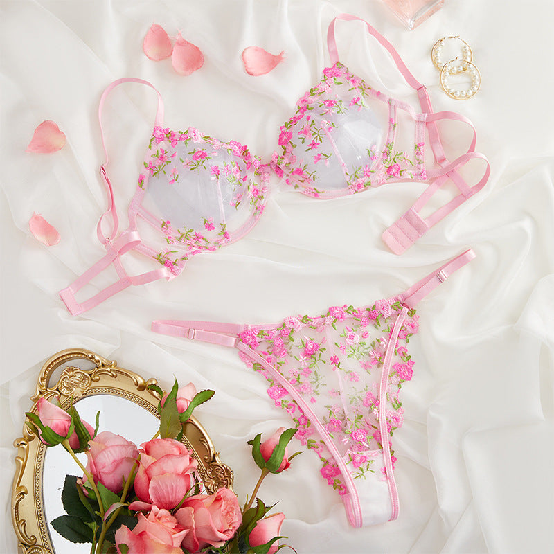 Wesweetie bestselling underwire sheer mesh lingerie set with floral design.