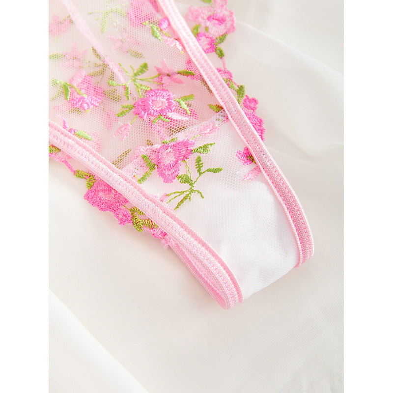 Wesweetie bestselling underwire sheer mesh lingerie set in pink floral design.