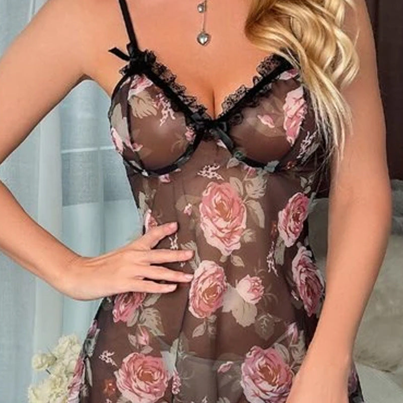 Wesweetie Charm Lingerie Slip Dress, sexy floral lace sheer nightgown.