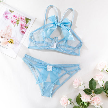 Wesweetie Charming Butterfly Lace Perspective Lingerie Set with Triangle Panties in soft mesh.