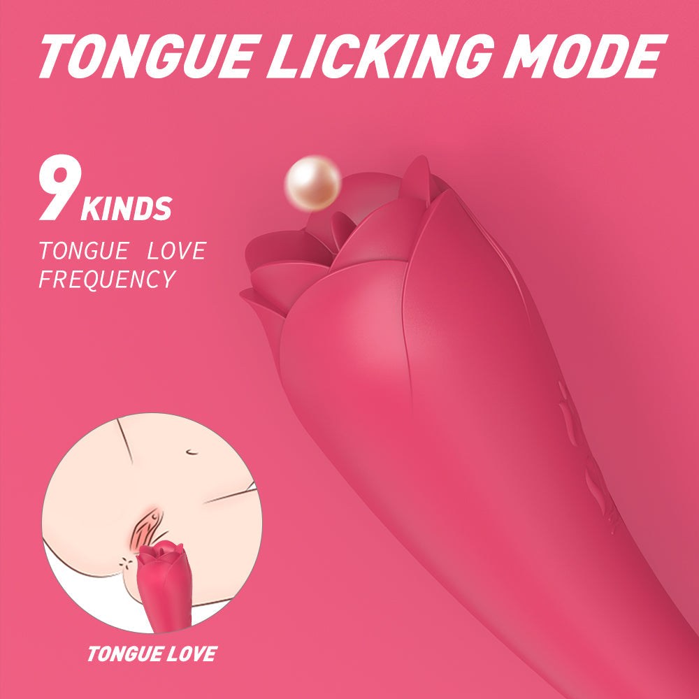Clitoral and G-Spot licking dildo with flower-shaped design and tongue licking mode.