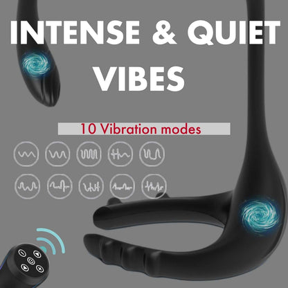 Adjustable rings and vibrators with 10 intense vibration modes and remote control.