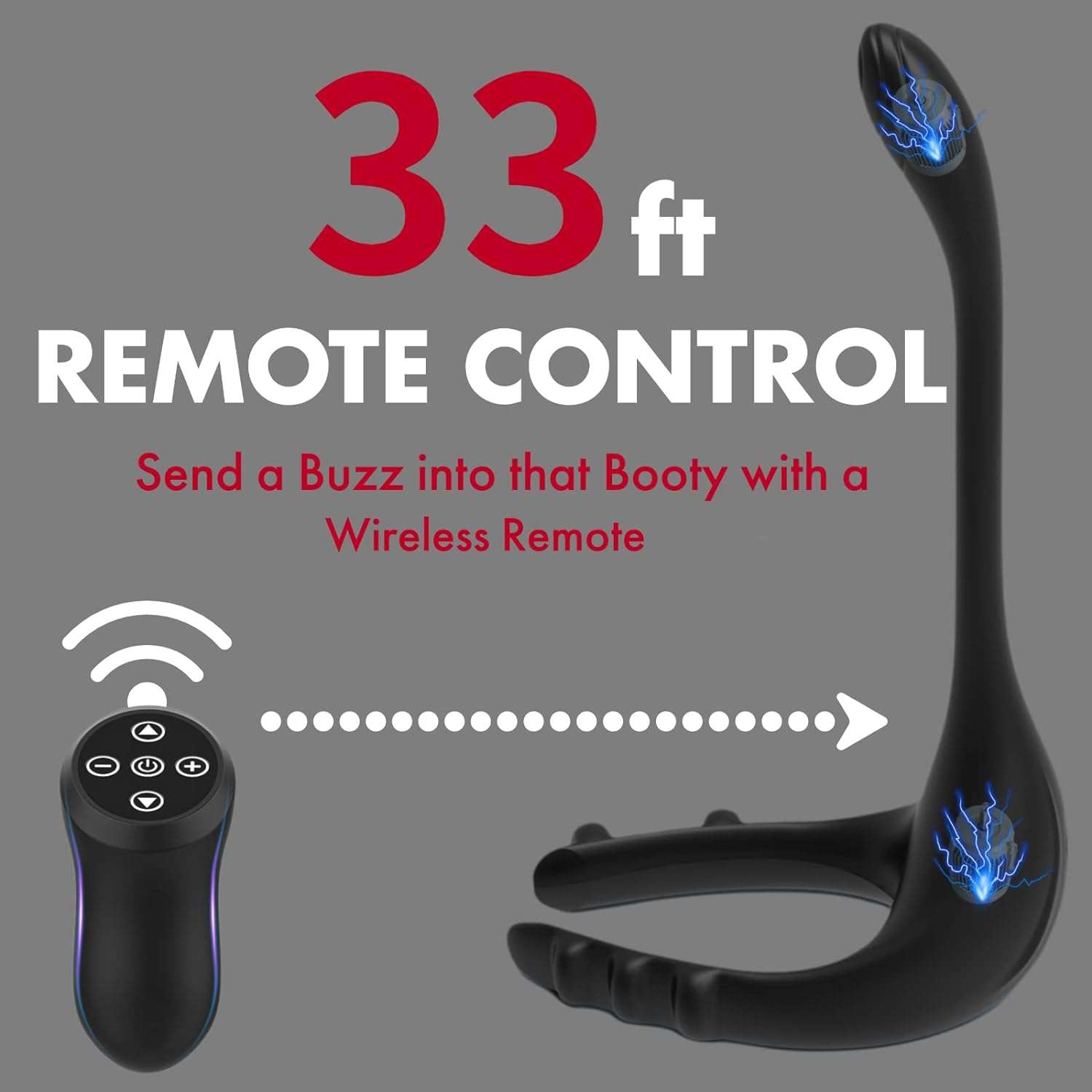 Adjustable rings and vibrators with remote control, featuring cock ring, taint vibe, and prostate massager with silicone texture.