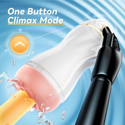 Automatic sucking male masturbator with 7 vibration modes, premium TPE material, and one-button climax mode.