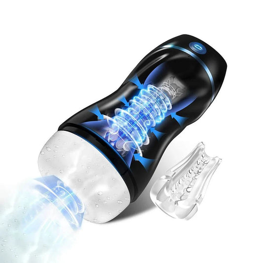Automatic male masturbator with 7 vibration and 3 suction modes, crafted from premium TPE material.