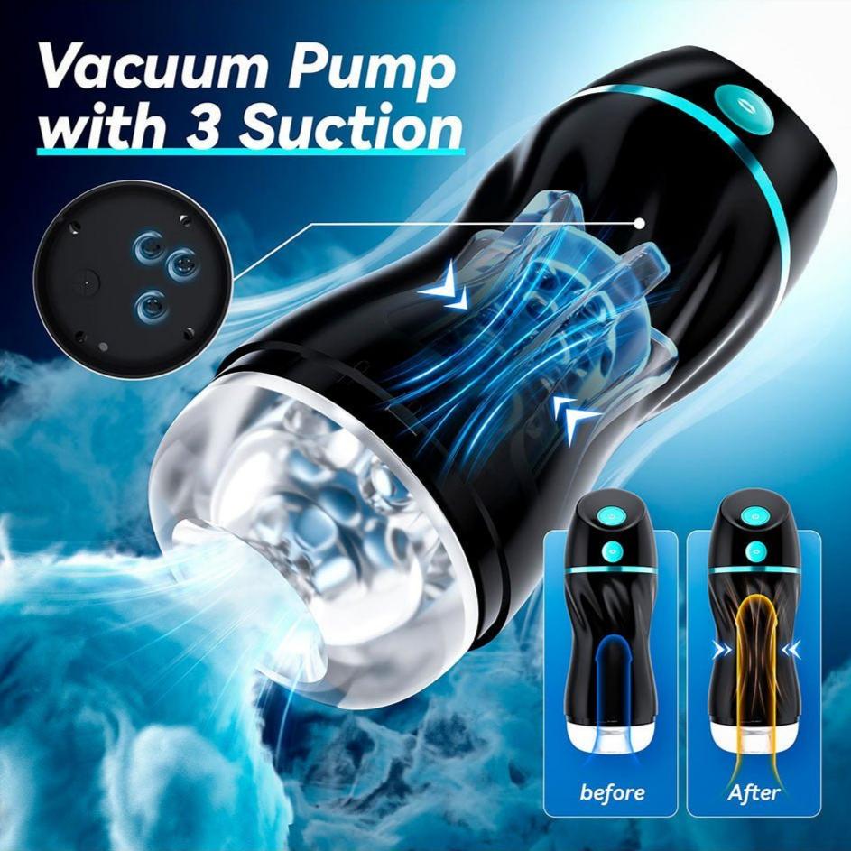 Automatic male masturbator with 7 vibration and 3 suction modes, premium TPE material.