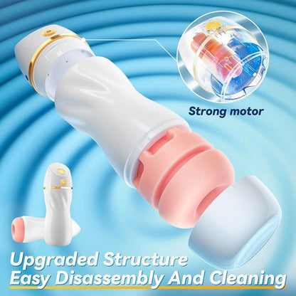 Automatic sucking male masturbator with 7 vibration and 3 suction modes, featuring easy disassembly and cleaning.