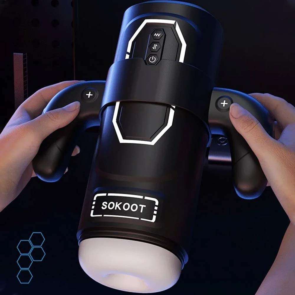 Automatic telescopic sucking male masturbator with gamepad design, featuring multiple modes and realistic feel.