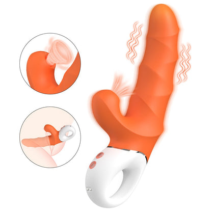 2-in-1 Greedy Girl Dual-Control Suction Vibrator with ribbed texture and clitoral suction.