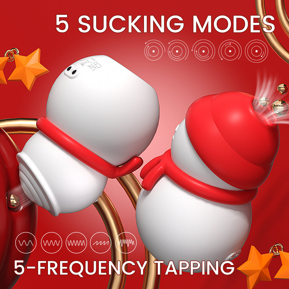 3-in-1 Heart snowman design stimulator with sucking, licking, vibrating features.