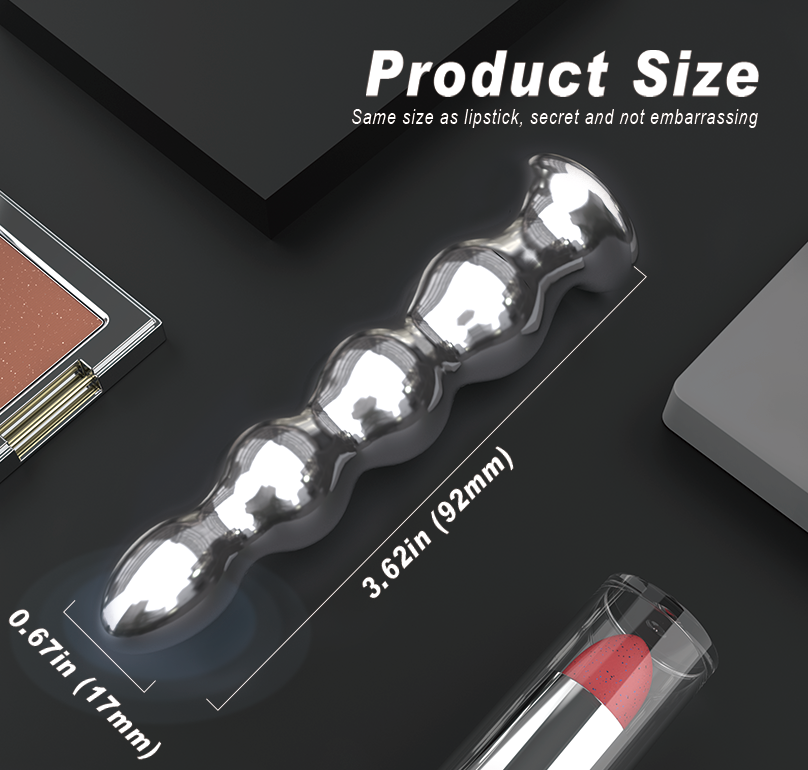 Stylish metallic silicone anal bead plug with bead-like design, measuring 3.62in (92mm).