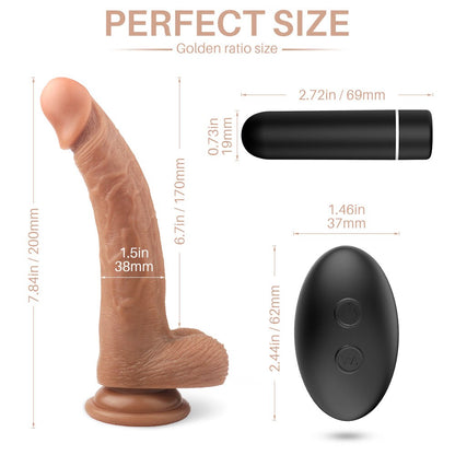 Realistic dildo pump with bendable shaft, rechargeable bullet, and suction-cup base.