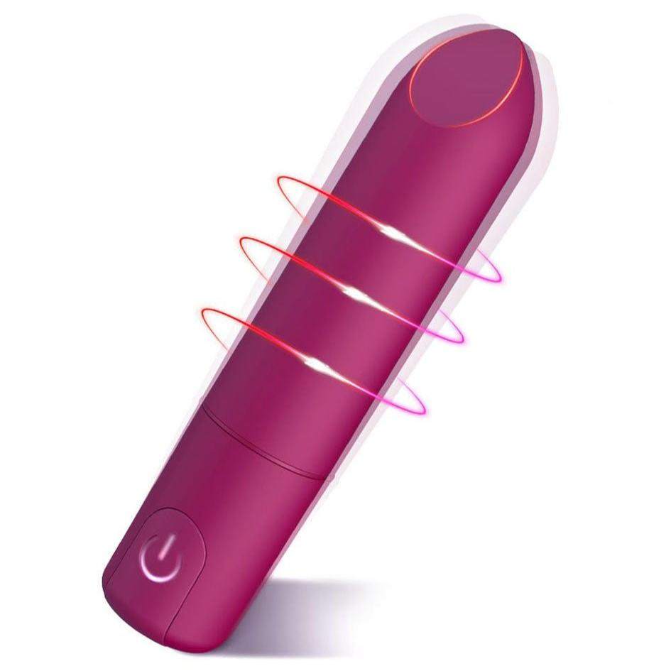 Bullet vibrator with angled tip for precision clitoral stimulation, powerful and silent with 10 vibration settings, portable and waterproof design.