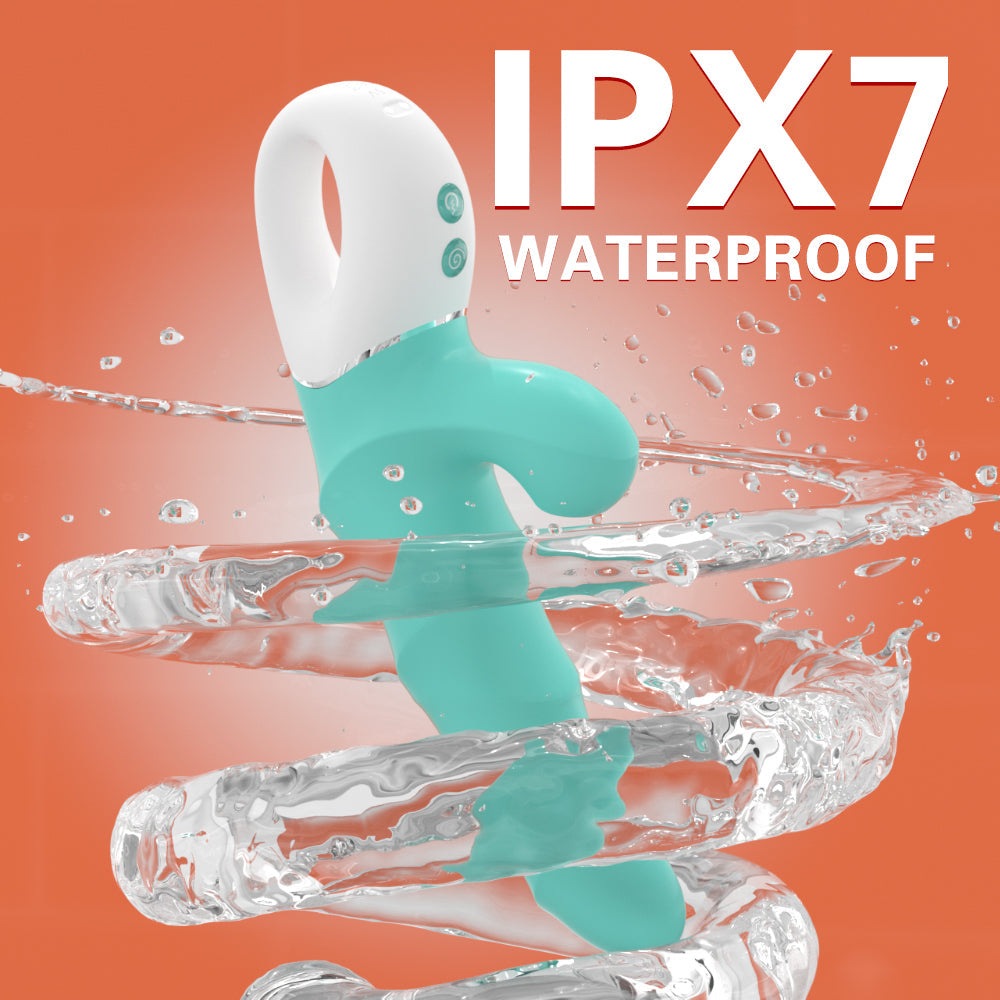 2-in-1 Greedy Girl Dual-Control Suction Vibrator with IPX7 waterproof rating in water, showcasing folded ribbed texture design.