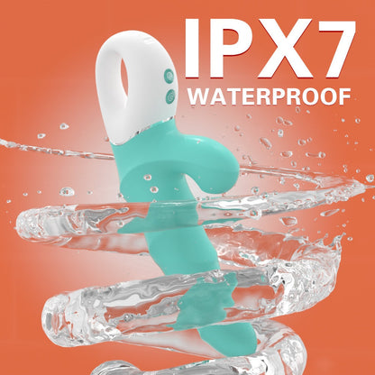 2-in-1 Greedy Girl Dual-Control Suction Vibrator with IPX7 waterproof rating in water, showcasing folded ribbed texture design.
