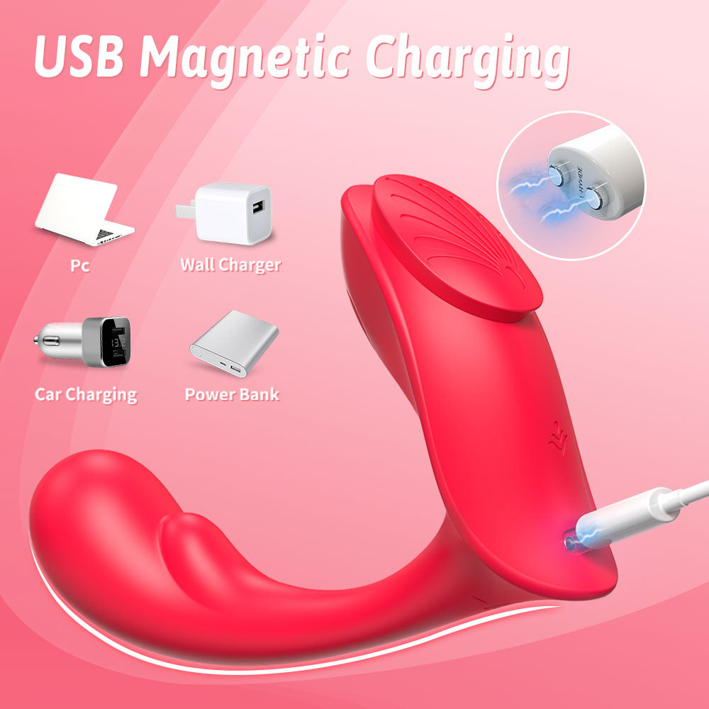 Remote-controlled wearable magnetic vibrating egg with USB charging options, including PC, wall charger, car charger, and power bank.