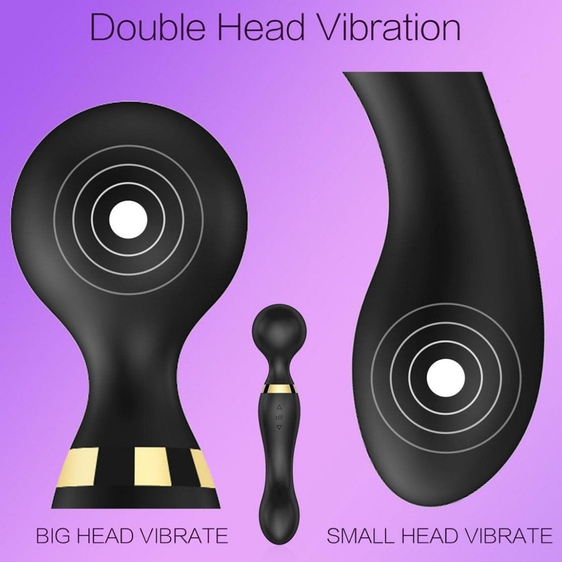 Double head vibrator wand with big and small heads for intense pleasure and portability.
