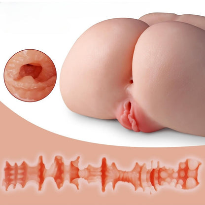 Realistic 1.32LB sex doll stroker with twin entrances and lifelike texture for male pleasure.