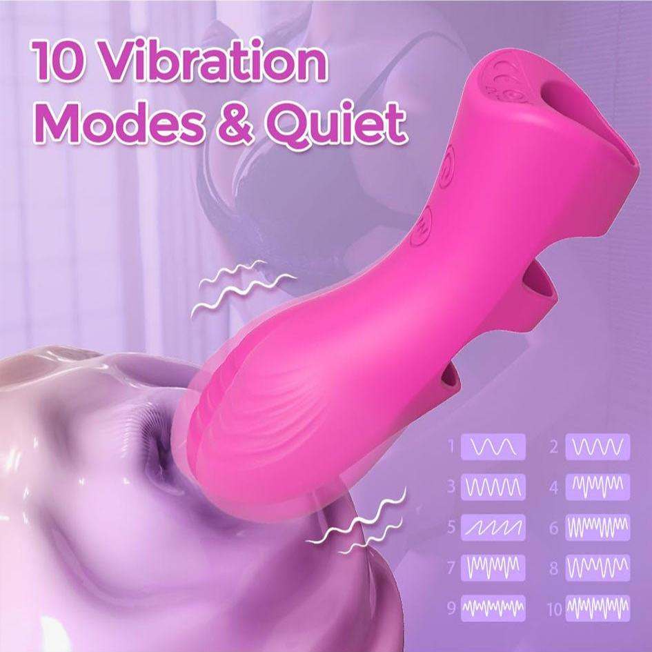 Pink finger vibrator with 10 quiet vibration modes, featuring a textured design for targeted stimulation.