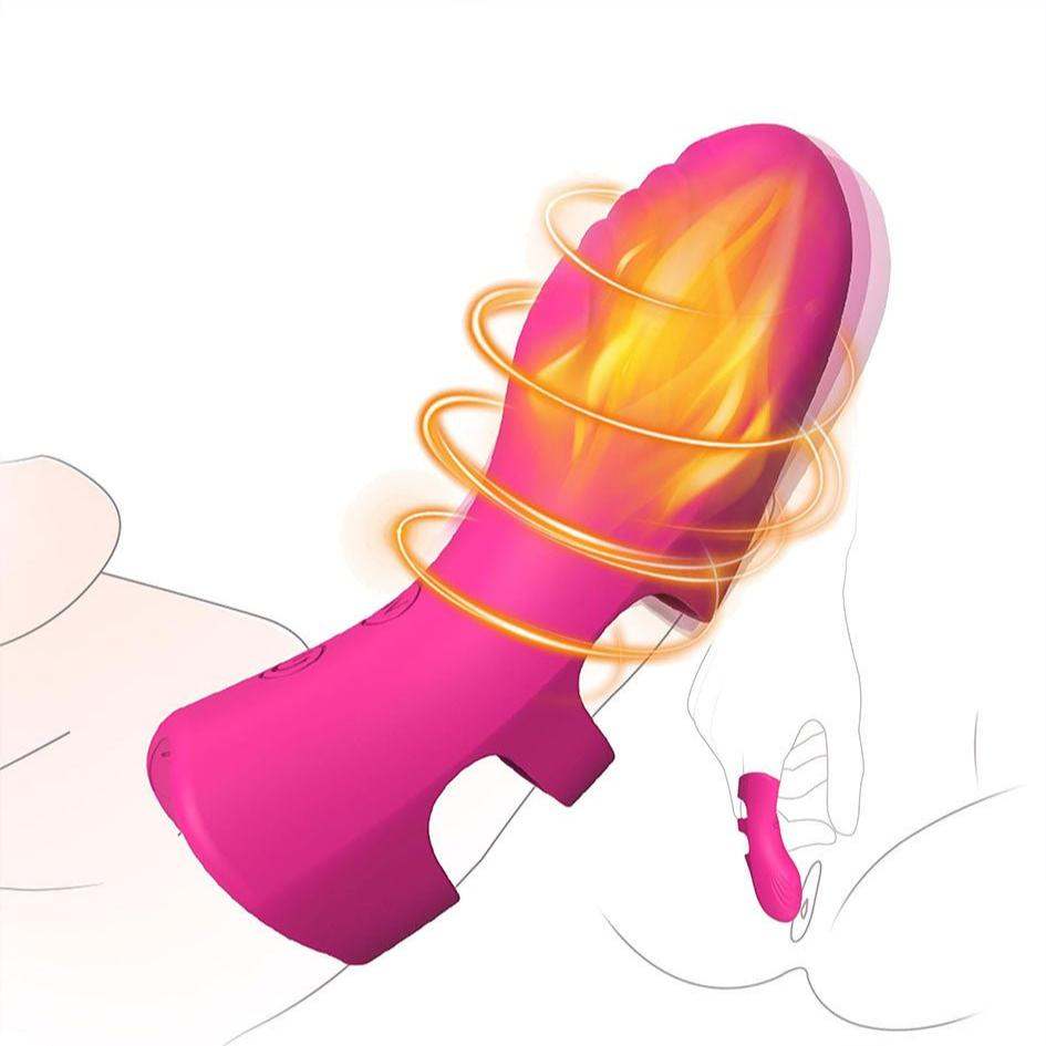 Finger vibrator for adult pleasure, features golden bend design, 10 vibration modes, heating function, rechargeable and waterproof silicone.