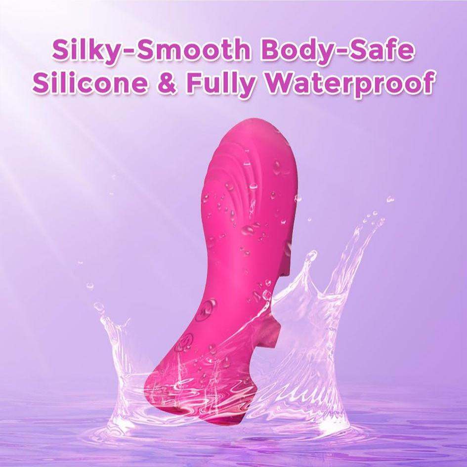 Silky-smooth body-safe silicone finger vibrator, fully waterproof for versatile adult pleasure.