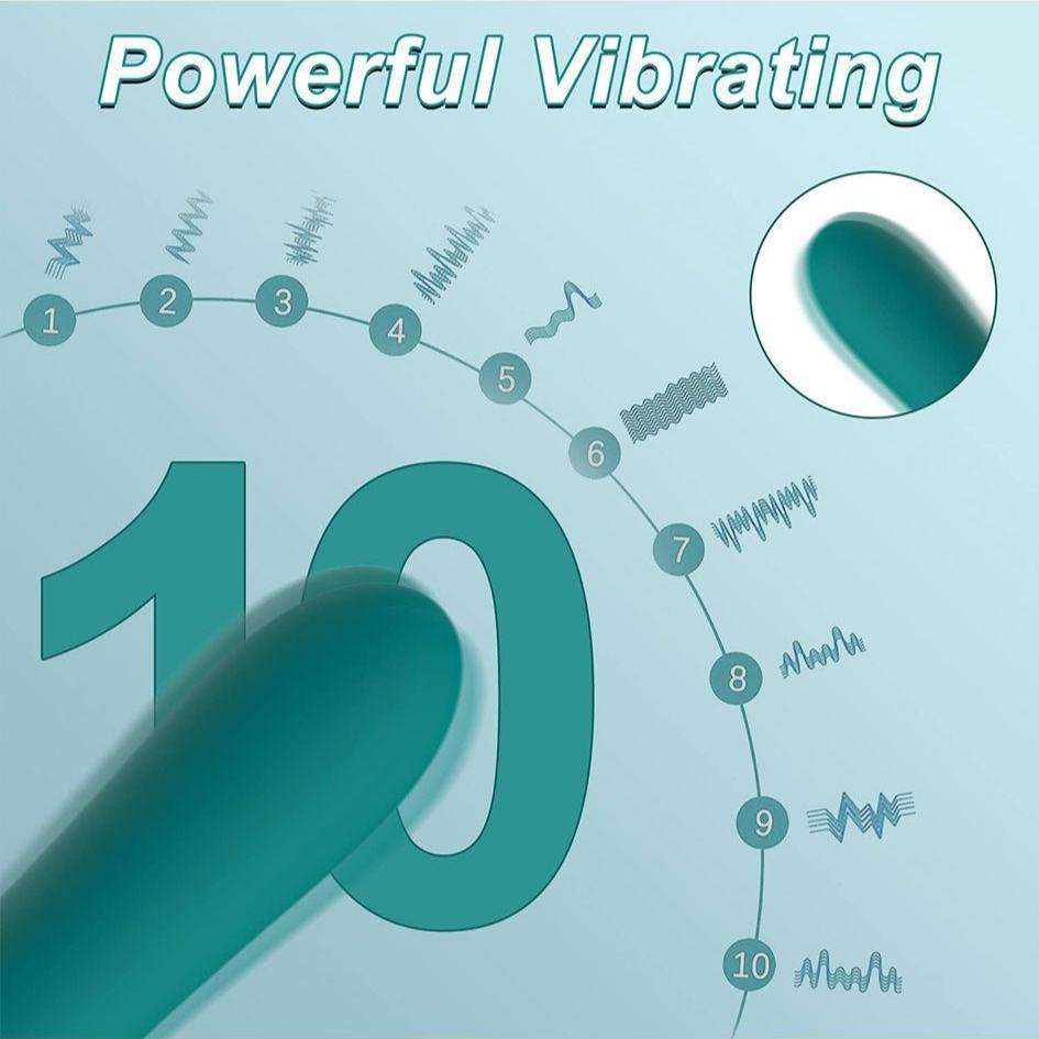 Powerful G-Spot vibrator dildo with 10 vibration modes in teal, featuring ergonomic design.