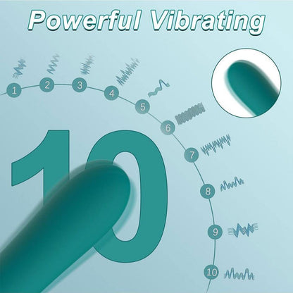 Powerful G-Spot vibrator dildo with 10 vibration modes in teal, featuring ergonomic design.