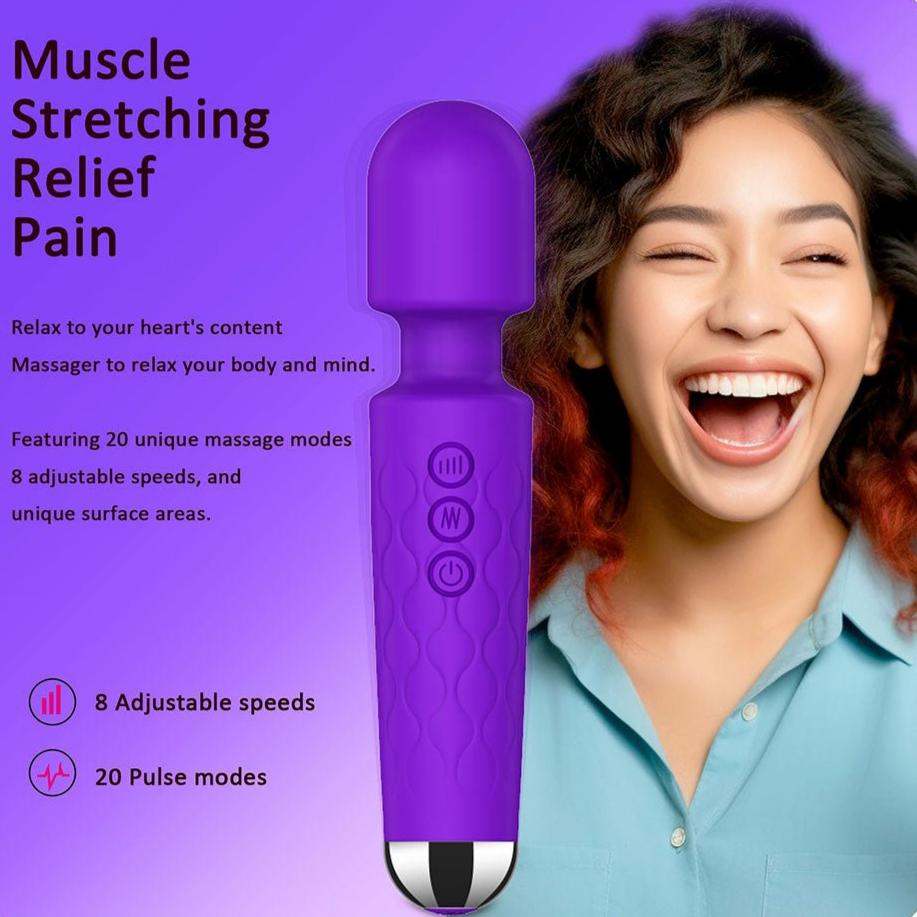 Purple Knight Vibrator with 20 vibration modes, featuring muscle stretching relief text.
