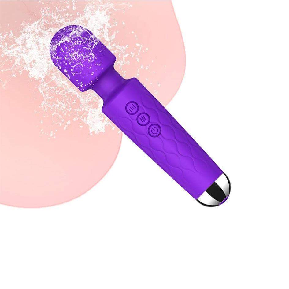 Portable purple Knight vibrator with splash effect, featuring multiple vibration modes and speeds for clitoral and G-spot stimulation.