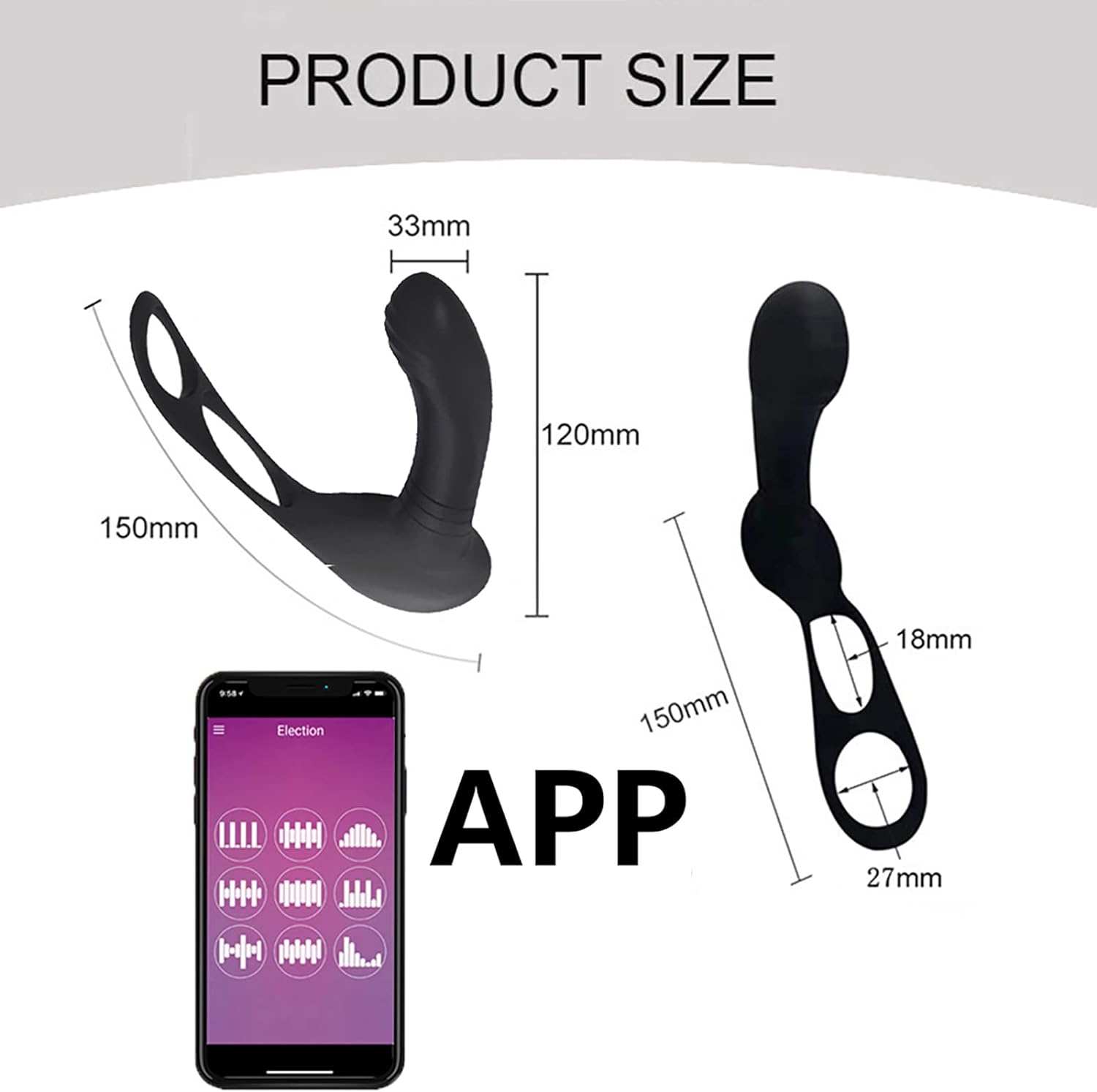 Male prostate massage Bluetooth app with ergonomic design and remote control features.