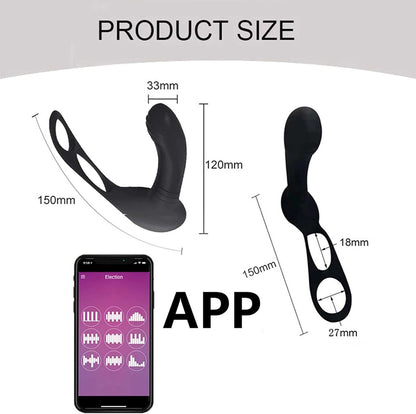 Male prostate massage Bluetooth app with ergonomic design and remote control features.