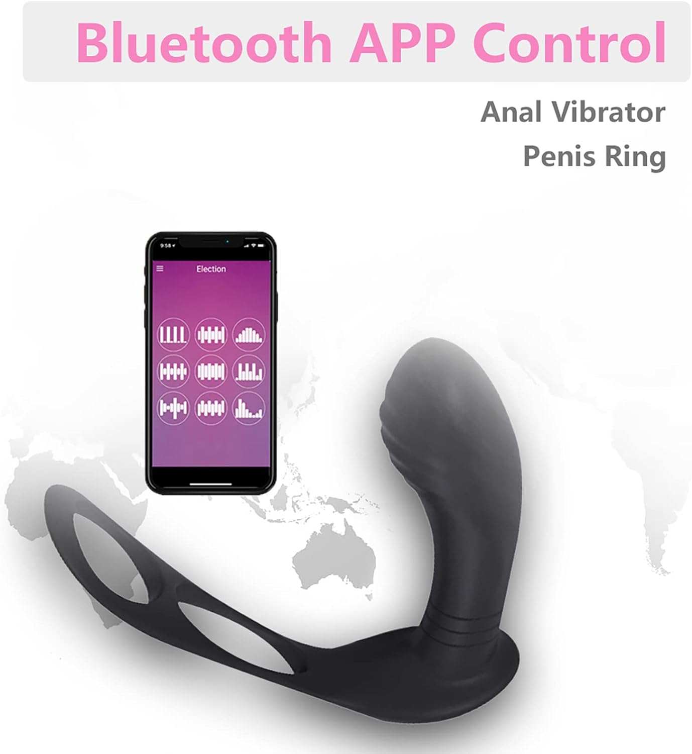 Male prostate massage Bluetooth app control anal vibrator with penis ring.