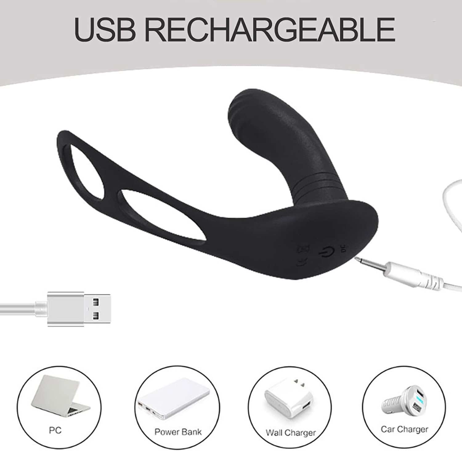 USB rechargeable male prostate massage device with Bluetooth app compatibility, featuring a sleek black ergonomic design for triple stimulation and multiple vibration modes.