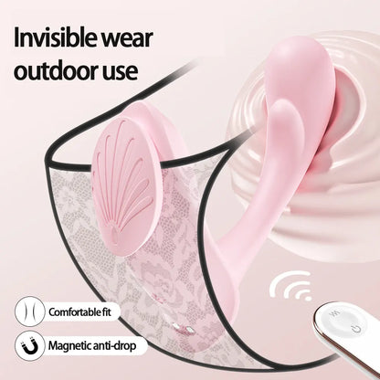 Remote-controlled wearable magnetic vibrating egg with invisible outdoor use, comfortable fit, and 9 modes.