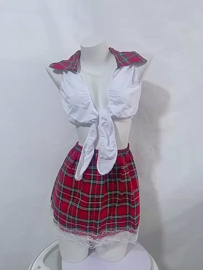 Sexy Lingerie: Lattice-style Outfit with Lace Tie Top and Skirt for Women